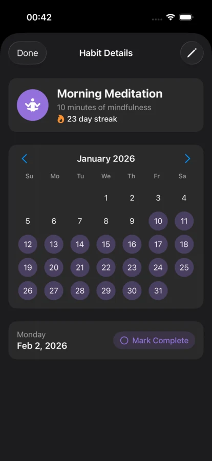 Habitoro habit detail screen